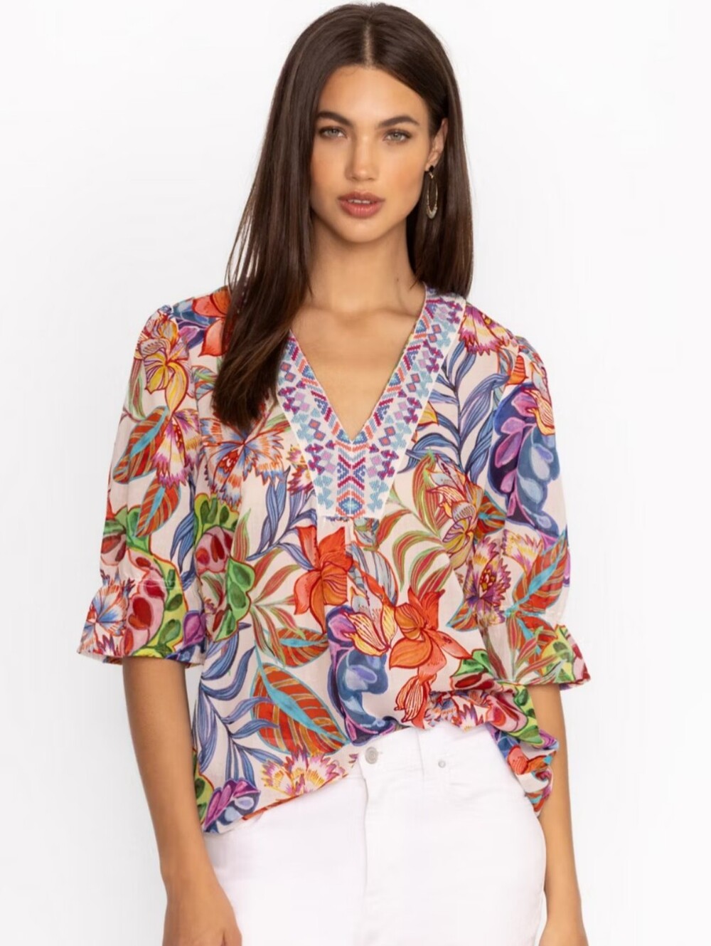 Johnny Was Workshop women's Easy Field Floral V-Neck Blouse size XS